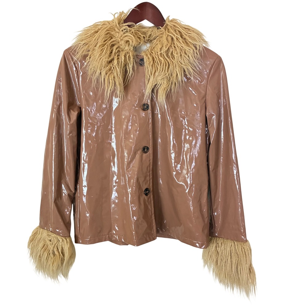 Jacket Sz M Faux Fur Leather Penny Lane Boho Festival Afghan Coat 70s Hippie